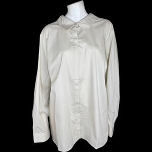 Denim & Co. A588155 White Button Up‎ Shirt 3X Stretch CoolMax Cotton Blend NWT